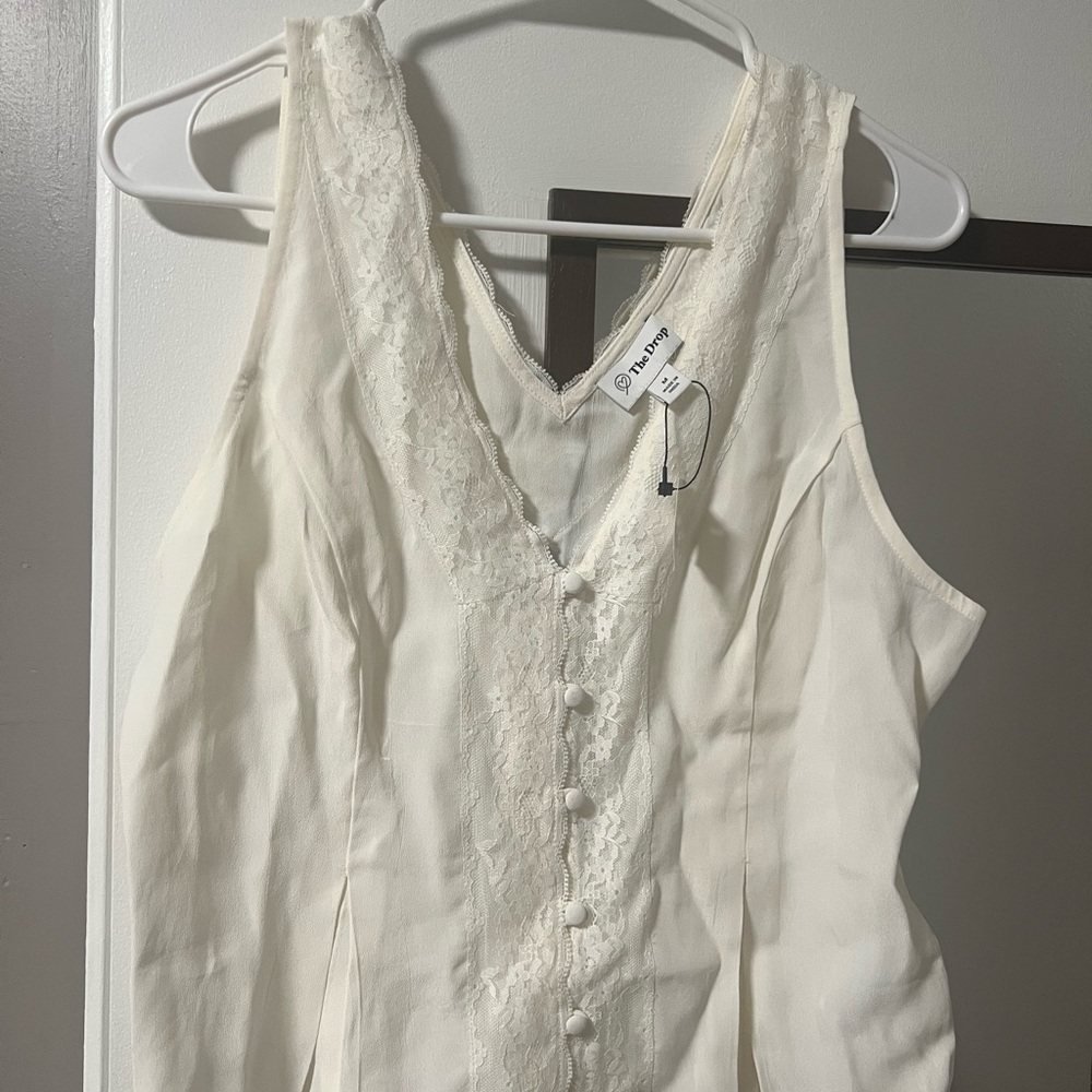 Cream Lace-Trim Button Front Tank Top